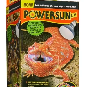 Zoo Med PowerSun UV SelfBallasted Mercury Vapor Lamp, Silver, 80W