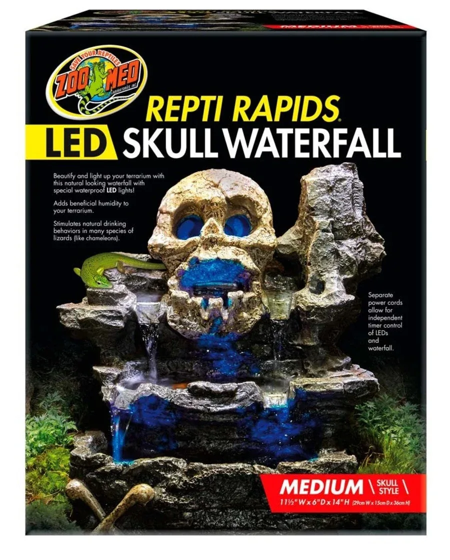 Zoo Med Repti Rapids LED Skull Waterfall Brown/Black, Medium