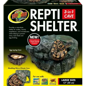 Zoo Med Repti Shelter 3-in-1 Cave Terrarium Hideaway, Black, 12 in, Large