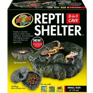 Zoo Med Repti Shelter 3-in-1 Cave Terrarium Hideaway, Black, 6 in, Small