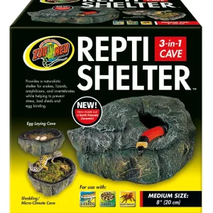 Zoo Med Repti Shelter 3-in-1 Cave Terrarium Hideaway, Black, 8 in, Medium