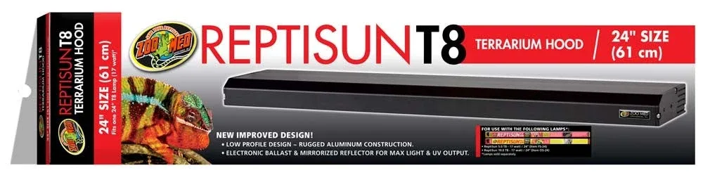 Zoo Med ReptiSun T8 Terrarium Hood Hood Only, Black, 24 in
