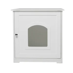 Zoovilla Furniture Style Cat Litterbox Enclosure, One-Door Cabinet For Concealing In Style, White
