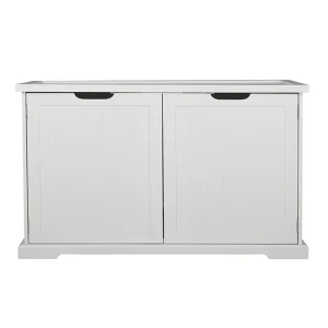 Zoovilla Furniture Style Cat Litterbox Enclosure, Two-Door Cabinet For Concealing In Style, White